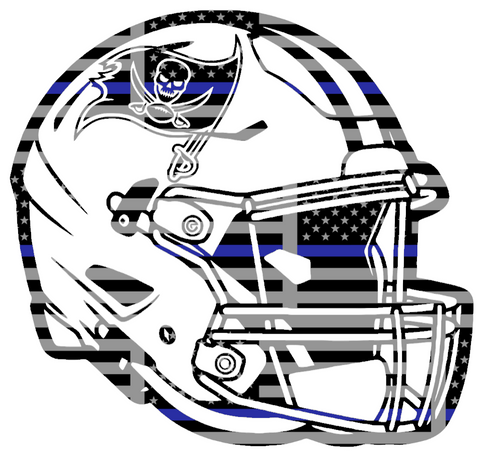 Tampa Bay Buccaneers Football Helmet Thin Blue Line American Flag Premium DieCut Vinyl Decal PICK SIZE