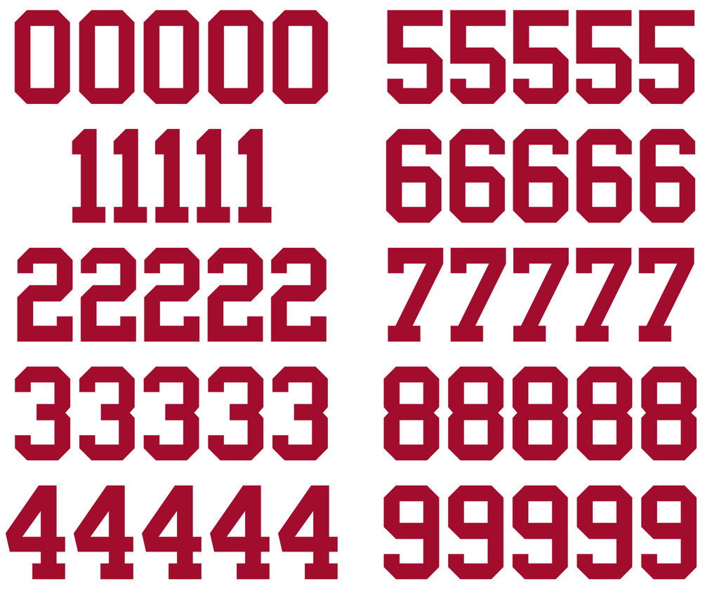 Tampa Bay Buccaneers Jersey Style Vinyl Number Decal Sheet Set of 50 #0-9 - Pick Color & Size