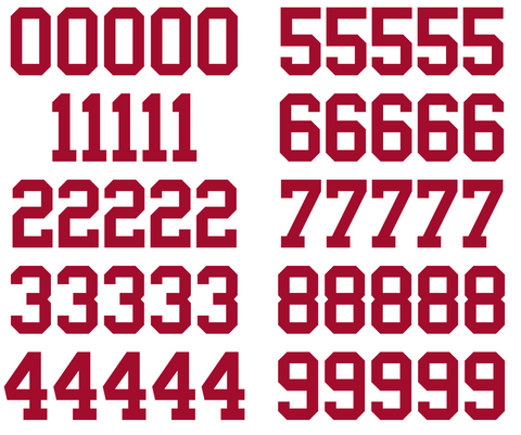 Tampa Bay Buccaneers Jersey Style Vinyl Number Decal Sheet Set of 50 #0-9 - Pick Color & Size