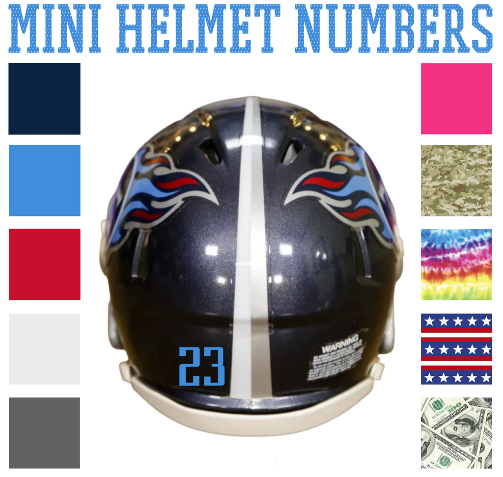 Tennessee Titans Jersey Style Vinyl Number Decal Sheet Set of 50 #0-9 - Pick Color & Size