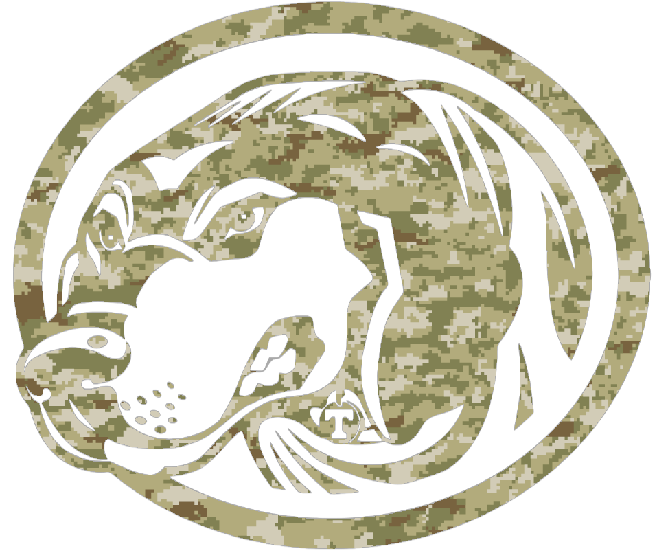 Tennessee Volunteers Smokey Mascot Logo Salute to Service Camouflage Camo Vinyl Decal PICK SIZE