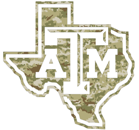 Texas A&M Aggies Alternate Logo Salute to Service Camouflage Camo Vinyl Decal PICK SIZE