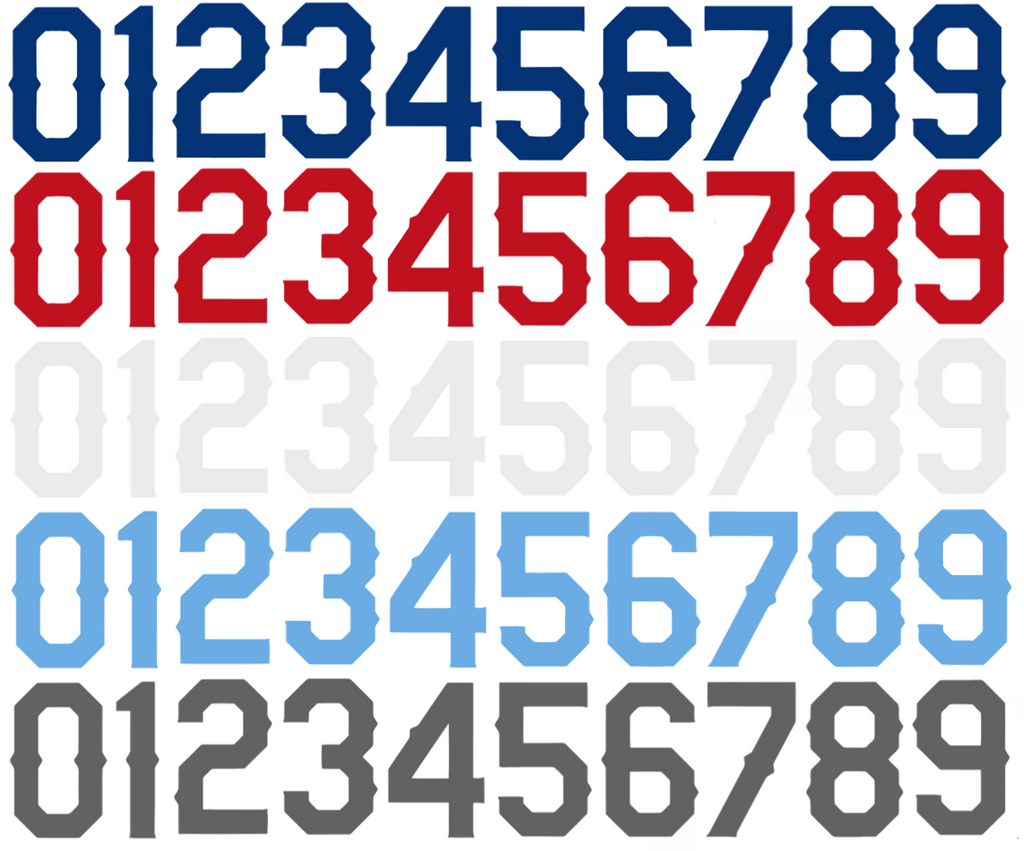 Texas Rangers Baseball Helmet Jersey Style Vinyl Number Decal Sheet Set of 50 #0-9 - Pick Color & Size