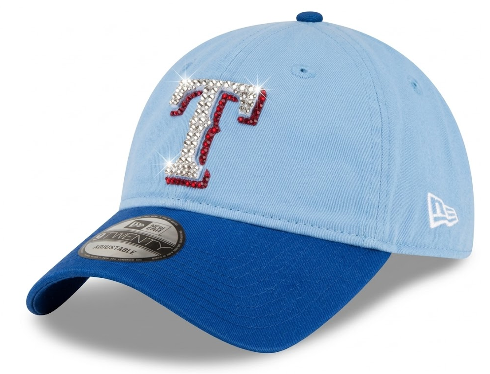 Texas Rangers Swarovski Crystal Bling Womens Light Blue New Era Adjustable Hat