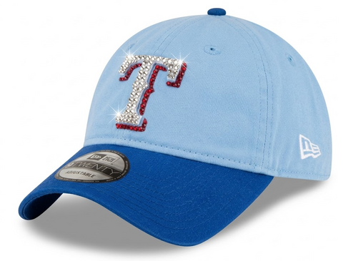 Texas Rangers Swarovski Crystal Bling Womens Light Blue New Era Adjustable Hat