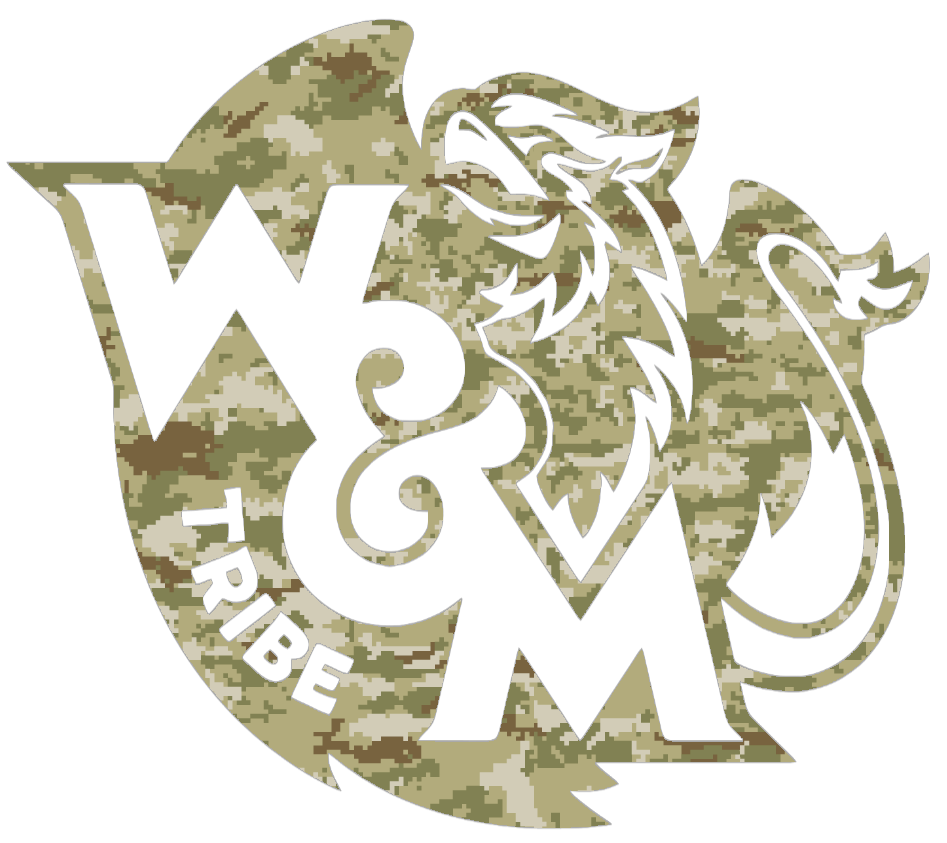 William and Mary Tribe Team Logo Salute to Service Camouflage Camo Vinyl Decal PICK SIZE