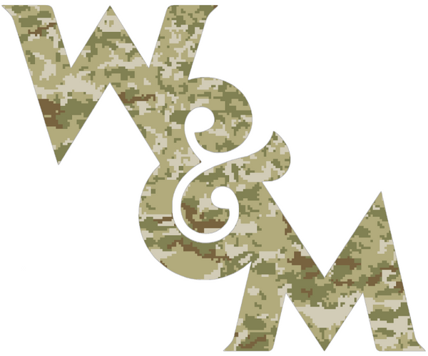 William and Mary Tribe W&M Logo Salute to Service Camouflage Camo Vinyl Decal PICK SIZE