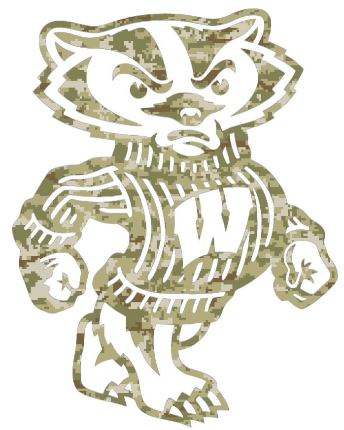 Wisconsin Badgers Bucky Mascot Logo Salute to Service Camouflage Camo Vinyl Decal PICK SIZE