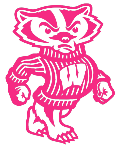 Wisconsin Badgers HOT PINK Bucky Mascot Logo Premium DieCut Vinyl Decal PICK SIZE