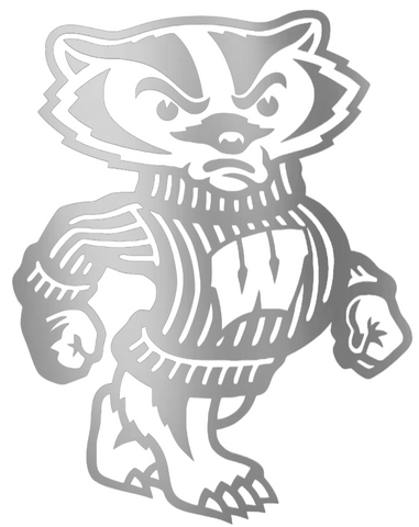 Wisconsin Badgers SILVER CHROME MIRROR Bucky Mascot Logo Premium DieCut Vinyl Decal PICK SIZE