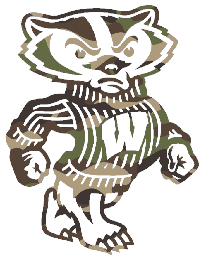 Wisconsin Badgers Woodland Camo Camouflage Bucky Mascot Logo Premium DieCut Vinyl Decal PICK SIZE