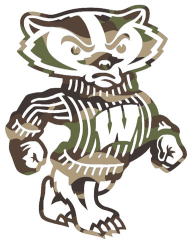 Wisconsin Badgers Woodland Camo Camouflage Bucky Mascot Logo Premium DieCut Vinyl Decal PICK SIZE