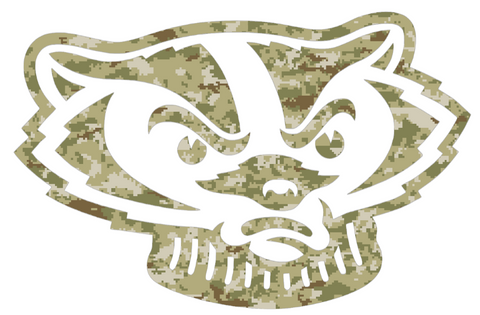 Wisconsin Badgers Bucky Mascot Logo Salute to Service Camouflage Camo Vinyl Decal PICK SIZE