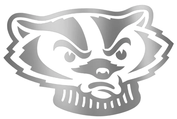 Wisconsin Badgers SILVER CHROME MIRROR Bucky Mascot Head Logo Premium DieCut Vinyl Decal PICK SIZE