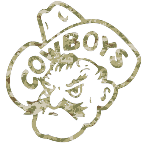 Wyoming Cowboys Mascot Logo Salute to Service Camouflage Camo Vinyl Decal PICK SIZE