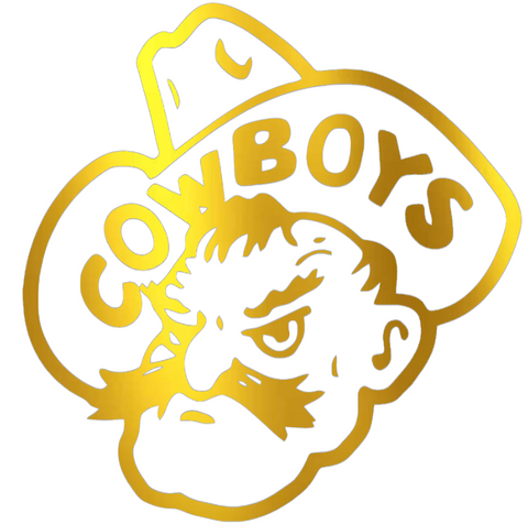Wyoming Cowboys GOLD CHROME MIRROR Mascot Logo Premium DieCut Vinyl Decal PICK SIZE