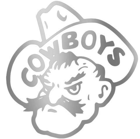 Wyoming Cowboys SILVER CHROME MIRROR Mascot Logo Premium DieCut Vinyl Decal PICK SIZE