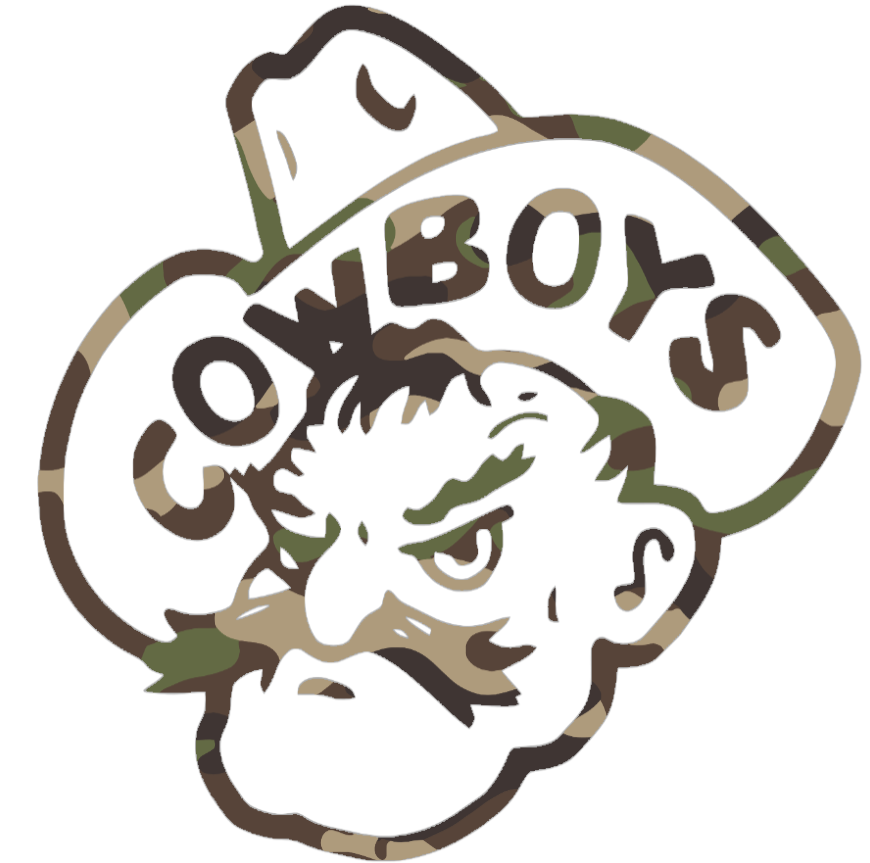 Wyoming Cowboys Woodland Camo Camouflage Mascot Logo Premium DieCut Vinyl Decal PICK SIZE