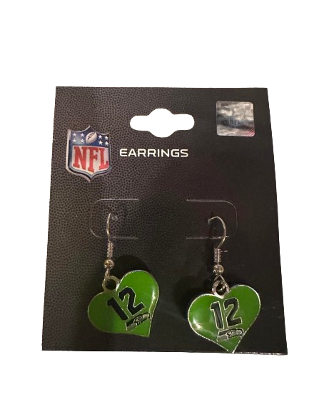 Seattle Seahawks Lime Green 12th Man Heart NFL Womens Dangle Earrings