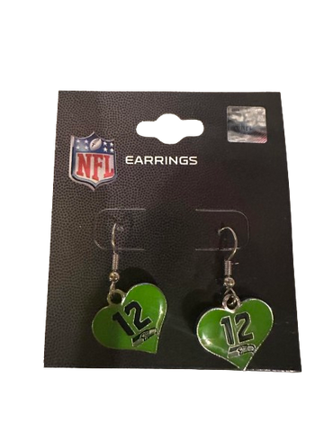 Seattle Seahawks Lime Green 12th Man Heart NFL Womens Dangle Earrings