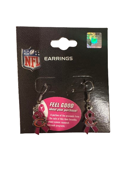 Chicago Bears Breast Cancer Awareness Pink Ribbon NFL Womens Dangle Earrings