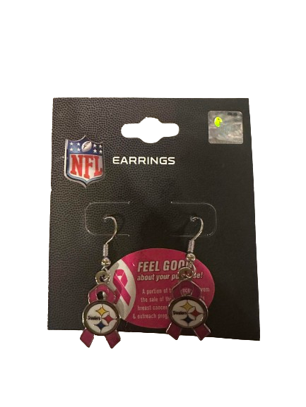 Pittsburgh Steelers Breast Cancer Awareness Pink Ribbon NFL Womens Dangle Earrings