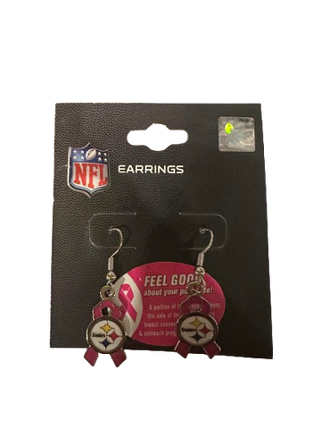 Pittsburgh Steelers Breast Cancer Awareness Pink Ribbon NFL Womens Dangle Earrings