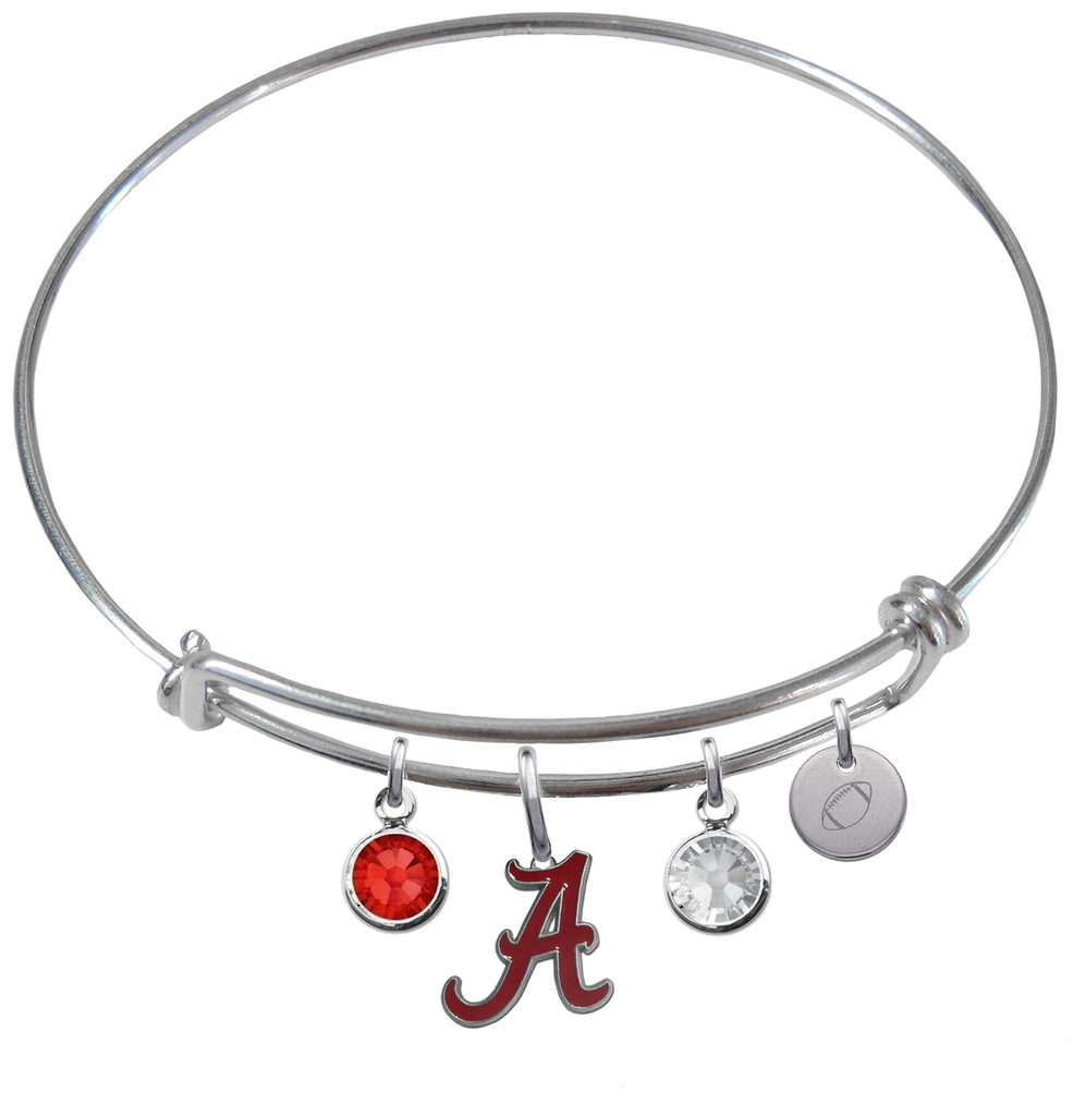 Alabama Crimson Tide Football Expandable Wire Bangle Charm Bracelet