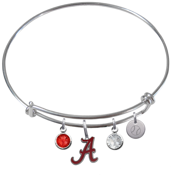 Alabama Crimson Tide Baseball Expandable Wire Bangle Charm Bracelet