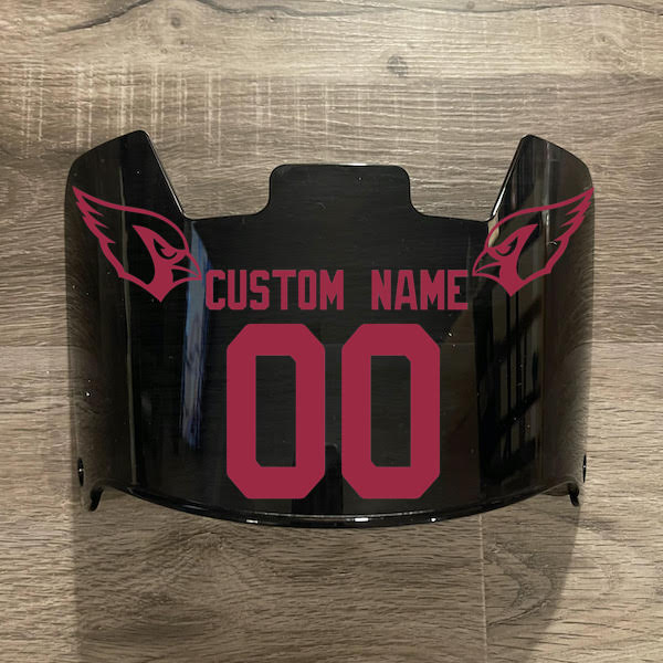 Arizona Cardinals Custom Name & Number Full Size Football Helmet Visor Shield Black Dark Tint w/ Clips - RED