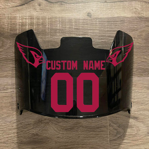 Arizona Cardinals Custom Name & Number Full Size Football Helmet Visor Shield Black Dark Tint w/ Clips - RED