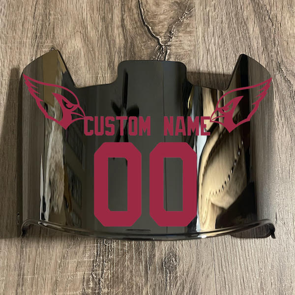 Arizona Cardinals Custom Name & Number Full Size Football Helmet Visor Shield Chrome Silver Mirror w/ Clips - RED