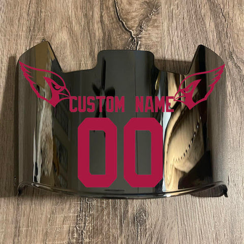 Arizona Cardinals Custom Name & Number Full Size Football Helmet Visor Shield Chrome Silver Mirror w/ Clips - RED