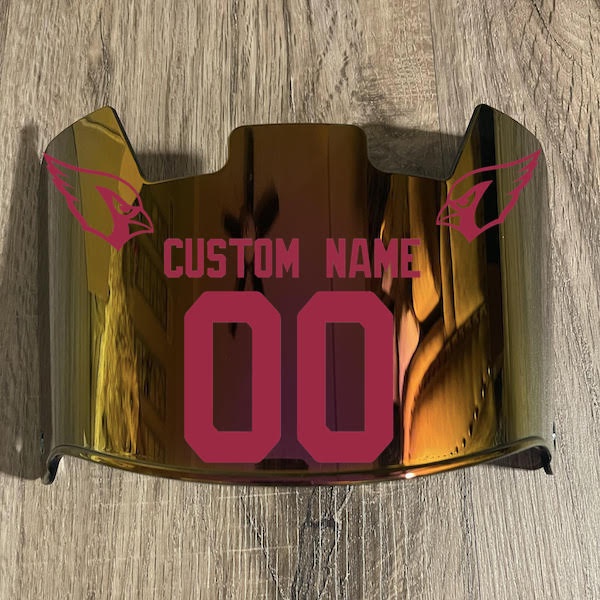 Arizona Cardinals Custom Name & Number Full Size Football Helmet Visor Shield Red Iridium Mirror w/ Clips - RED