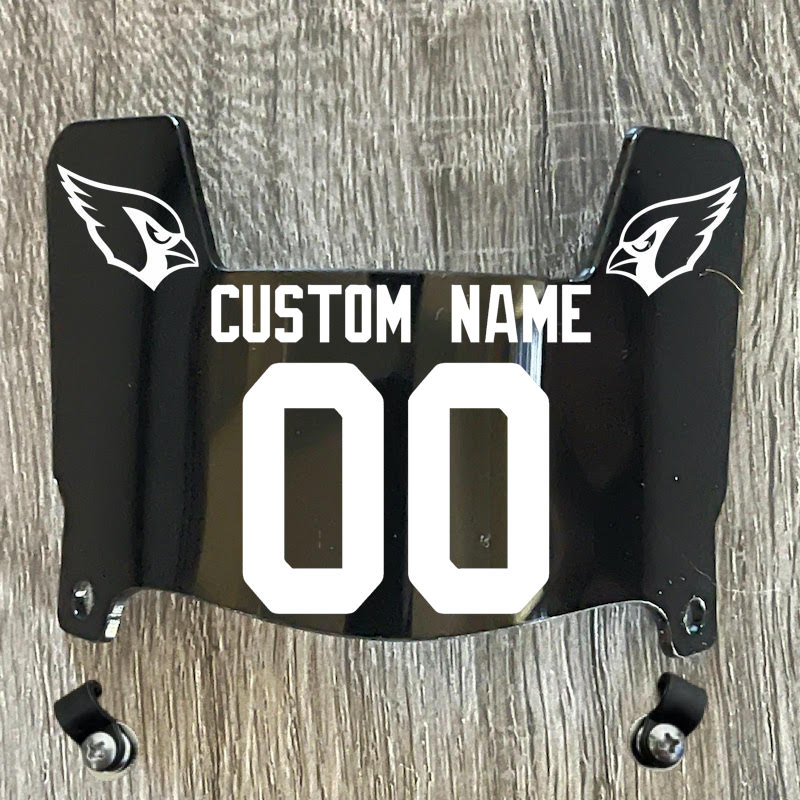 Arizona Cardinals Custom Name & Number Mini Football Helmet Visor Shield Black Dark Tint w/ Clips - WHITE