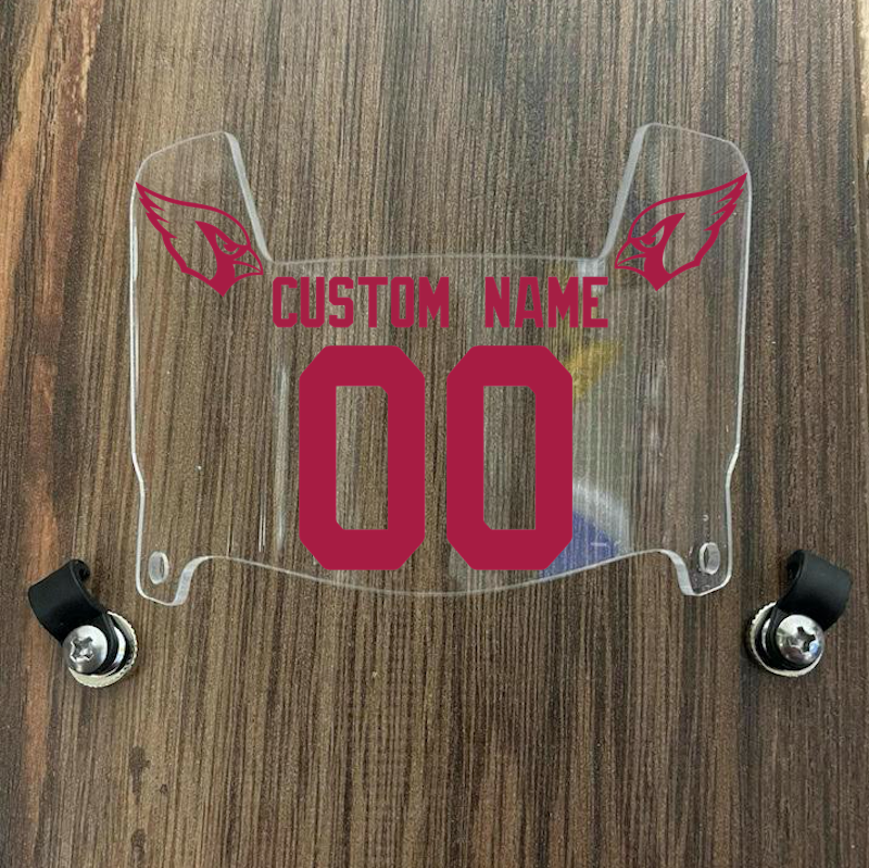Arizona Cardinals Custom Name & Number Mini Football Helmet Visor Shield Clear w/ Clips - RED