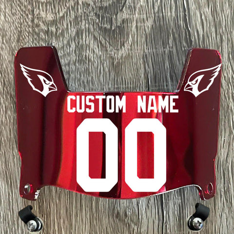 Arizona Cardinals Custom Name & Number Mini Football Helmet Visor Shield Red Chrome Mirror w/ Clips - WHITE