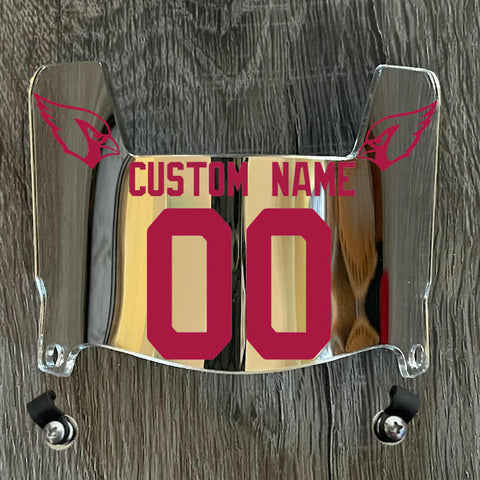 Arizona Cardinals Custom Name & Number Mini Football Helmet Visor Shield Silver Chrome Mirror w/ Clips - RED