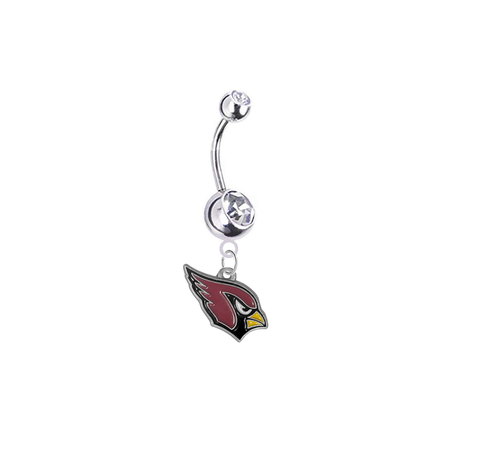 Arizona Cardinals Silver Clear Swarovski Belly Button Navel Ring - Customize Gem Colors