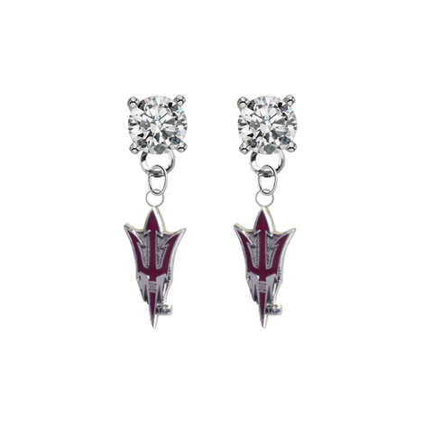 Arizona State Sun Devils 2 CLEAR Swarovski Crystal Stud Rhinestone Earrings