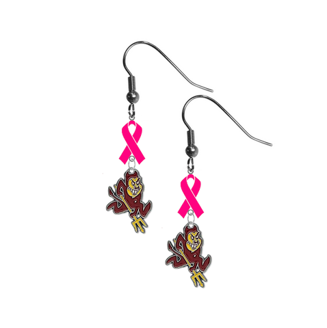 Arizona State Sun Devils Breast Cancer Awareness Hot Pink Ribbon Dangle Earrings