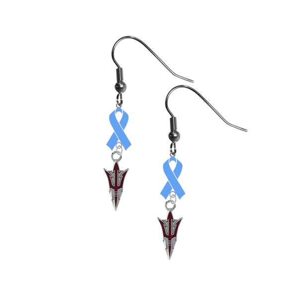 Arizona State Sun Devils Style 2 Prostate Cancer Awareness Light Blue Ribbon Dangle Earrings