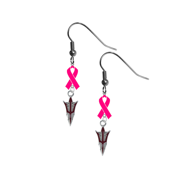 Arizona State Sun Devils Style 2 Breast Cancer Awareness Hot Pink Ribbon Dangle Earrings