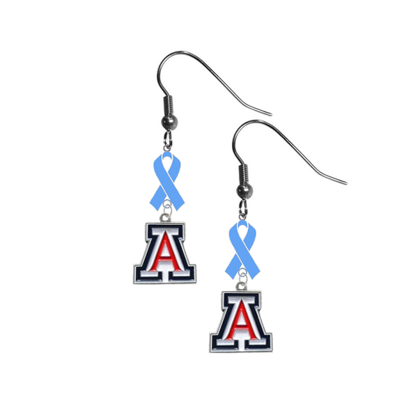 Arizona Wildcats Prostate Cancer Awareness Light Blue Ribbon Dangle Earrings