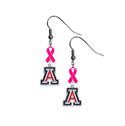 Arizona Wildcats Breast Cancer Awareness Hot Pink Ribbon Dangle Earrings