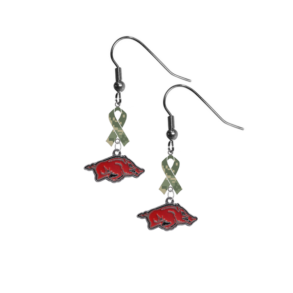 Arkansas Razorbacks Salute to Service Camouflage Camo Ribbon Dangle Earrings