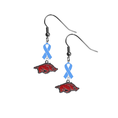 Arkansas Razorbacks Prostate Cancer Awareness Light Blue Ribbon Dangle Earrings