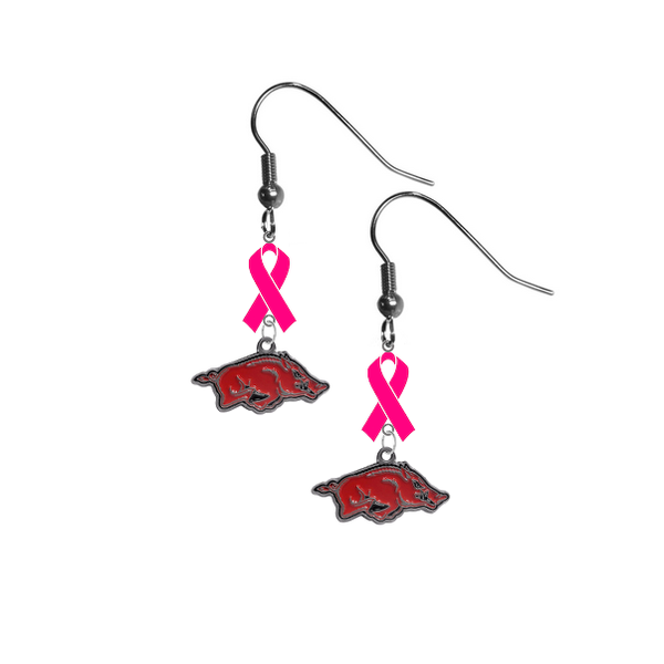 Arkansas Razorbacks Breast Cancer Awareness Hot Pink Ribbon Dangle Earrings