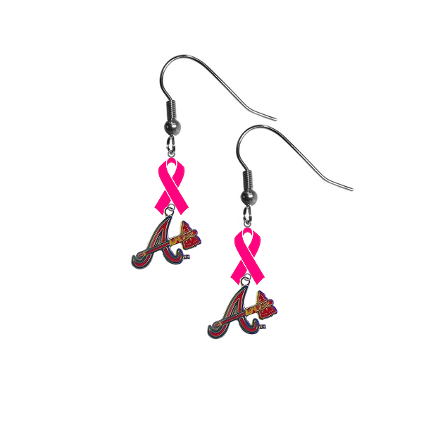 Atlanta Braves Style 2 MLB Breast Cancer Awareness Pink Ribbon Dangle Earrings