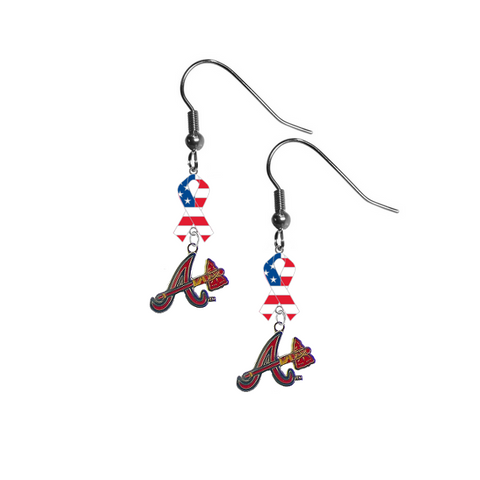 Atlanta Braves Style 2 MLB USA American Flag Ribbon Dangle Earrings